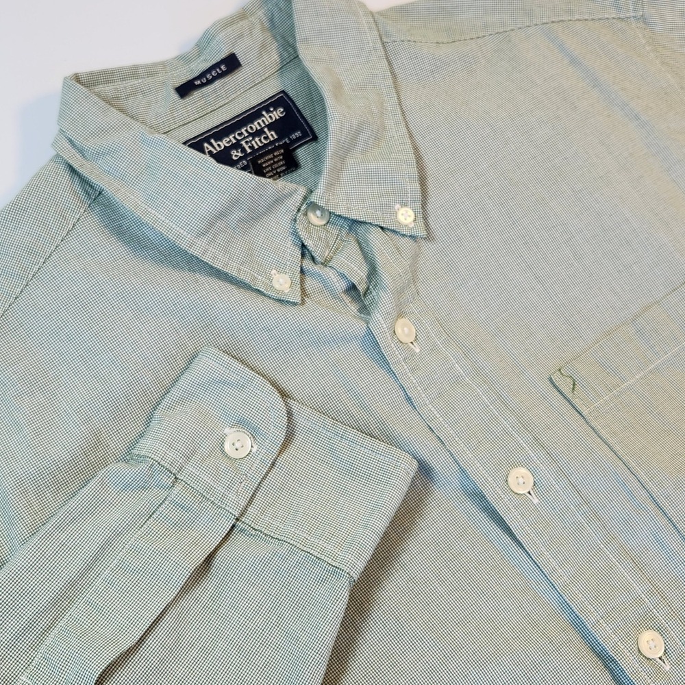 Vintage Abercrombie & Fitch Muscle Fit Green Gingham Button Down Shirt Hong Kong